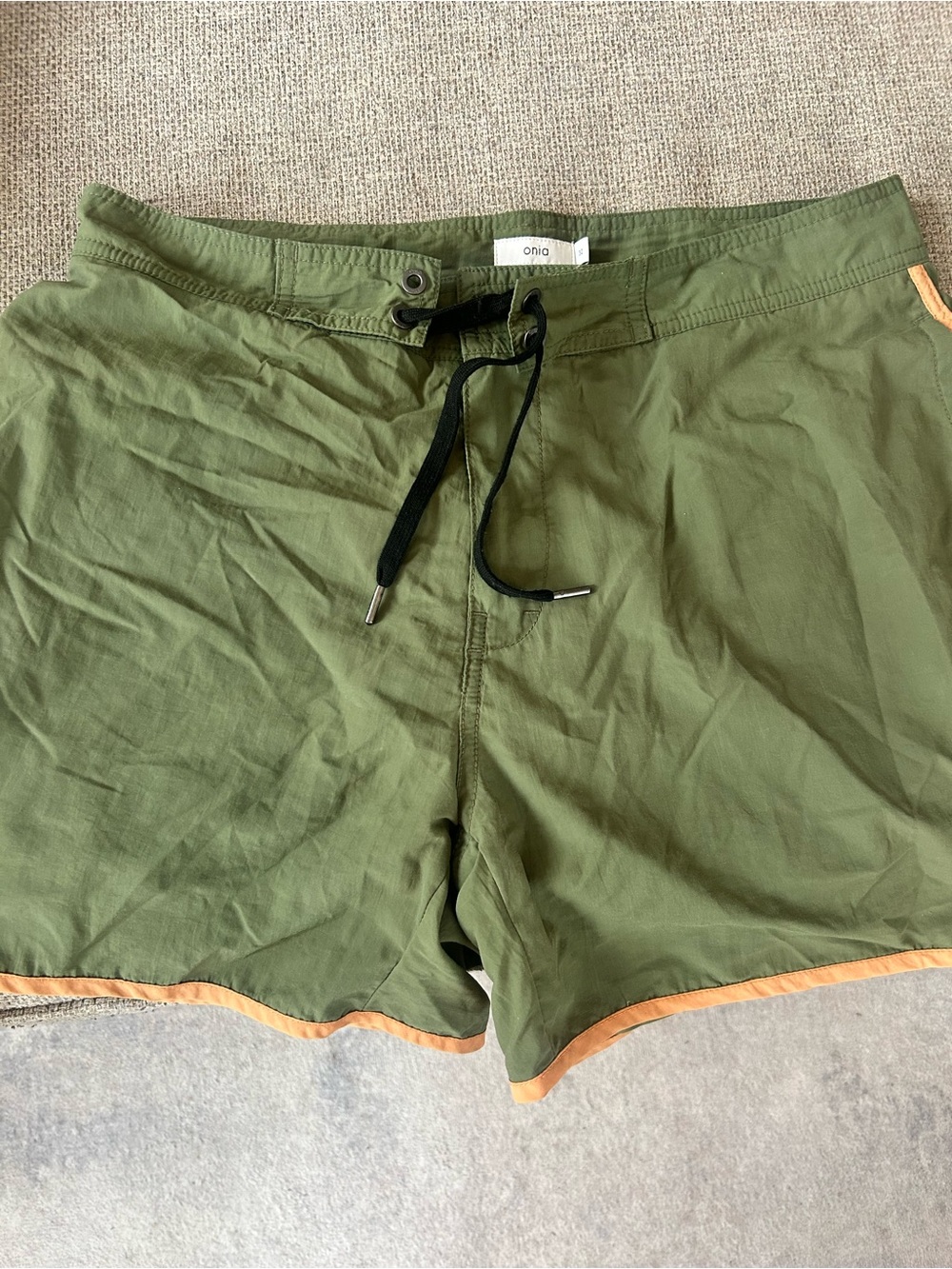 Onia Green Drawstring Swim Shorts with Orange Trim
